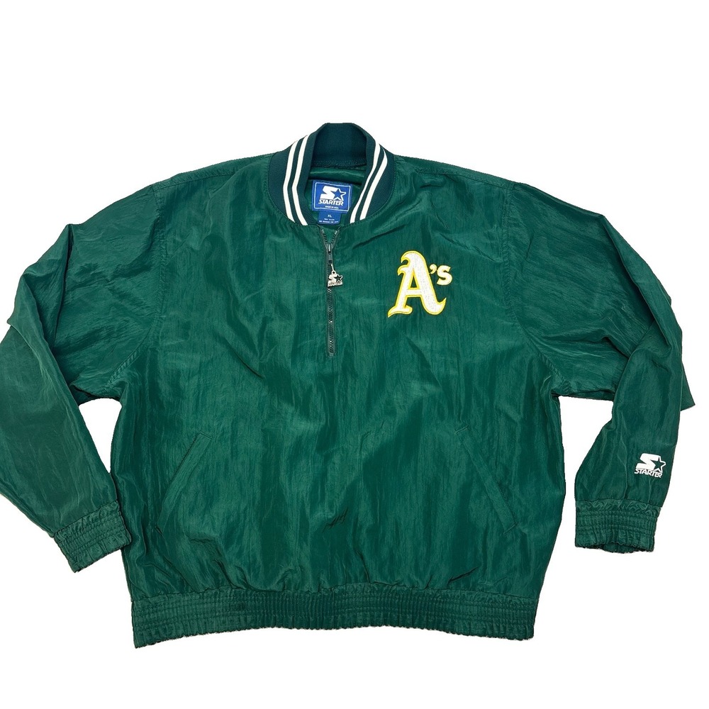 Vintage Starter  Oakland A's Quarter-Zip Pullover Jacket Windbreaker USA Sz XL